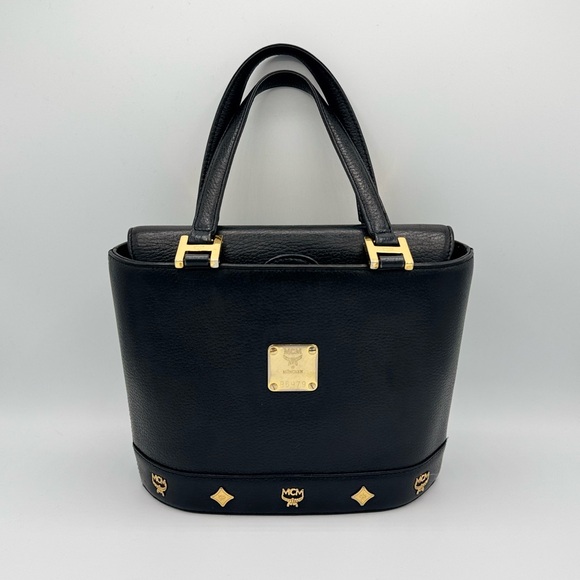 MCM Handbags - MCM Vintage Black Leather Flap Studded Bucket Bag